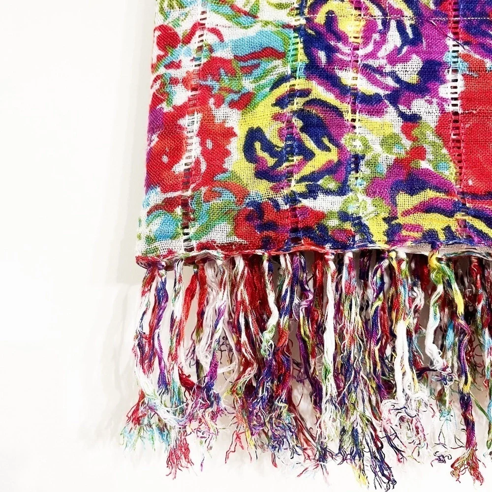 Pins‎ & Needles Square Scarf Fringed Viscose Bright Multicolor Floral